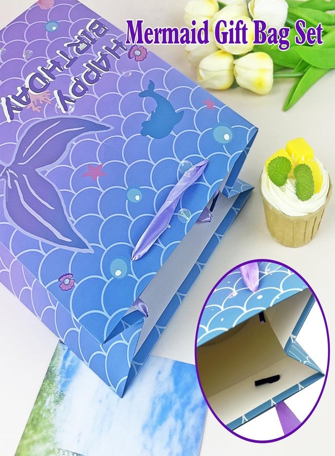 KEEPARTY 10PCS Assorted Sizes Mermaid Happy Birthday Gift Bag Set with Handles and Tissue Papers for Boys and Girls Birthday Party Baby Shower Newborn with 4 Design Styles 4 Small 4 Medium and 2 Large Gift Bags - Image 3